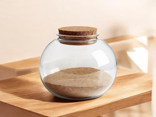 ELML Minimalist Borosilicate Glass Storage Jar with Natural Cork Lid for Kitchen Pantry Organization