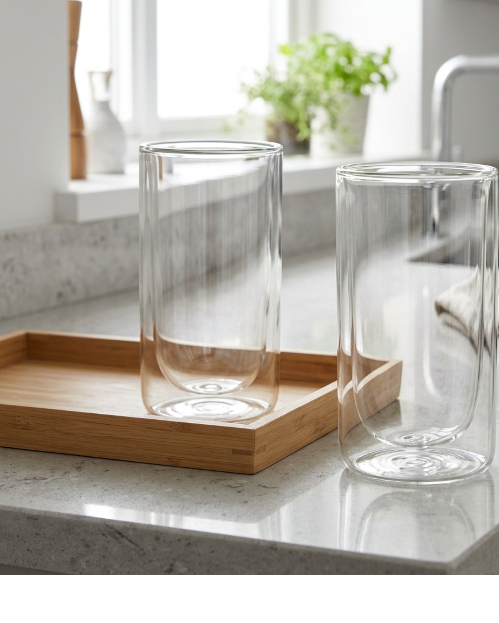 Elml Columnair Double-Wall Borosilicate Latte Glasses 12 oz Set of 2 - Lifestyle view