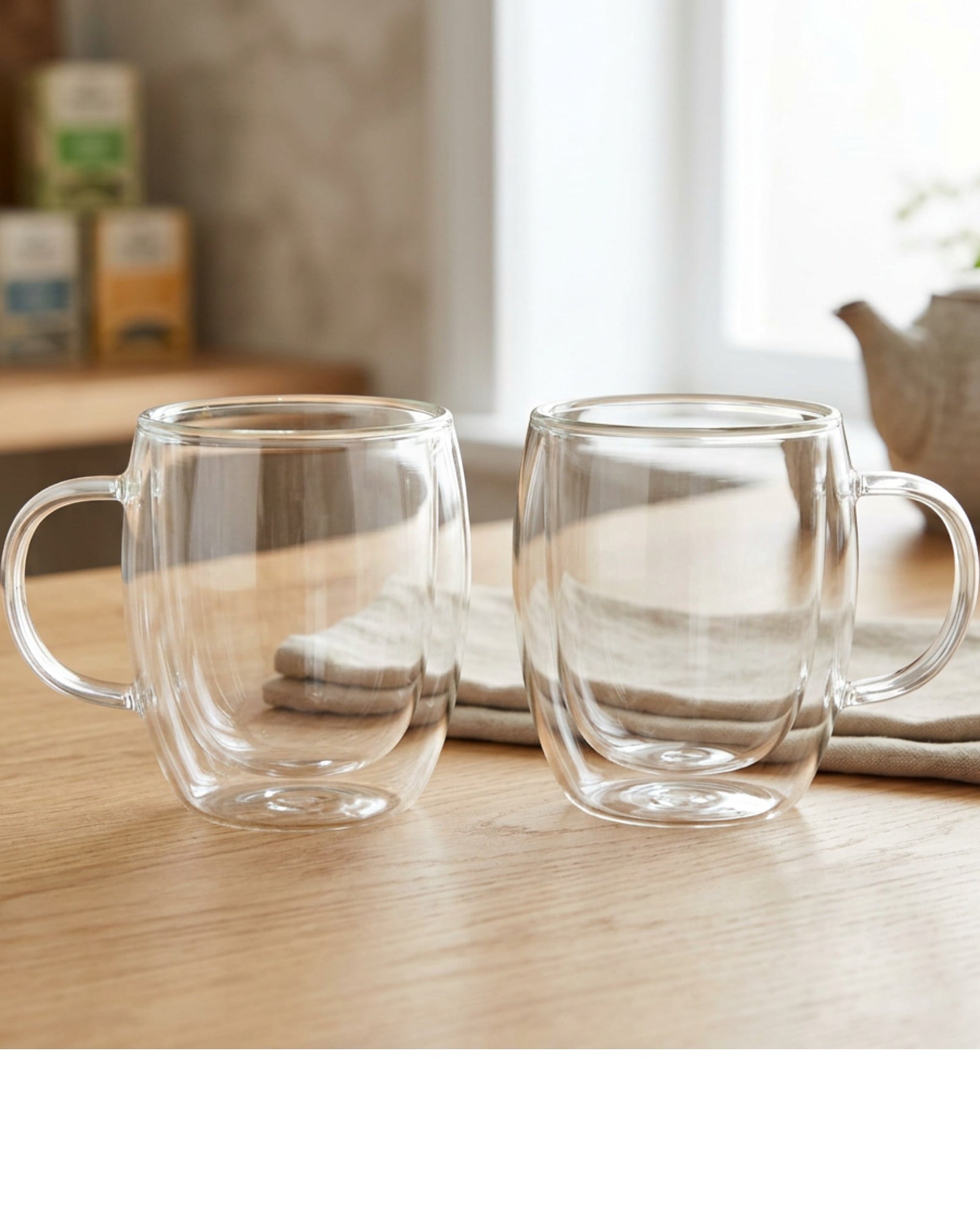 Elml Loopcrest Double-Wall Borosilicate Tea Mugs with Handles 9 oz Set of 2 - Lifestyle view